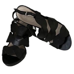 Nickels Janna Black Man Made‎ Side Buckle Strappy Heels Sandal Size 7.5